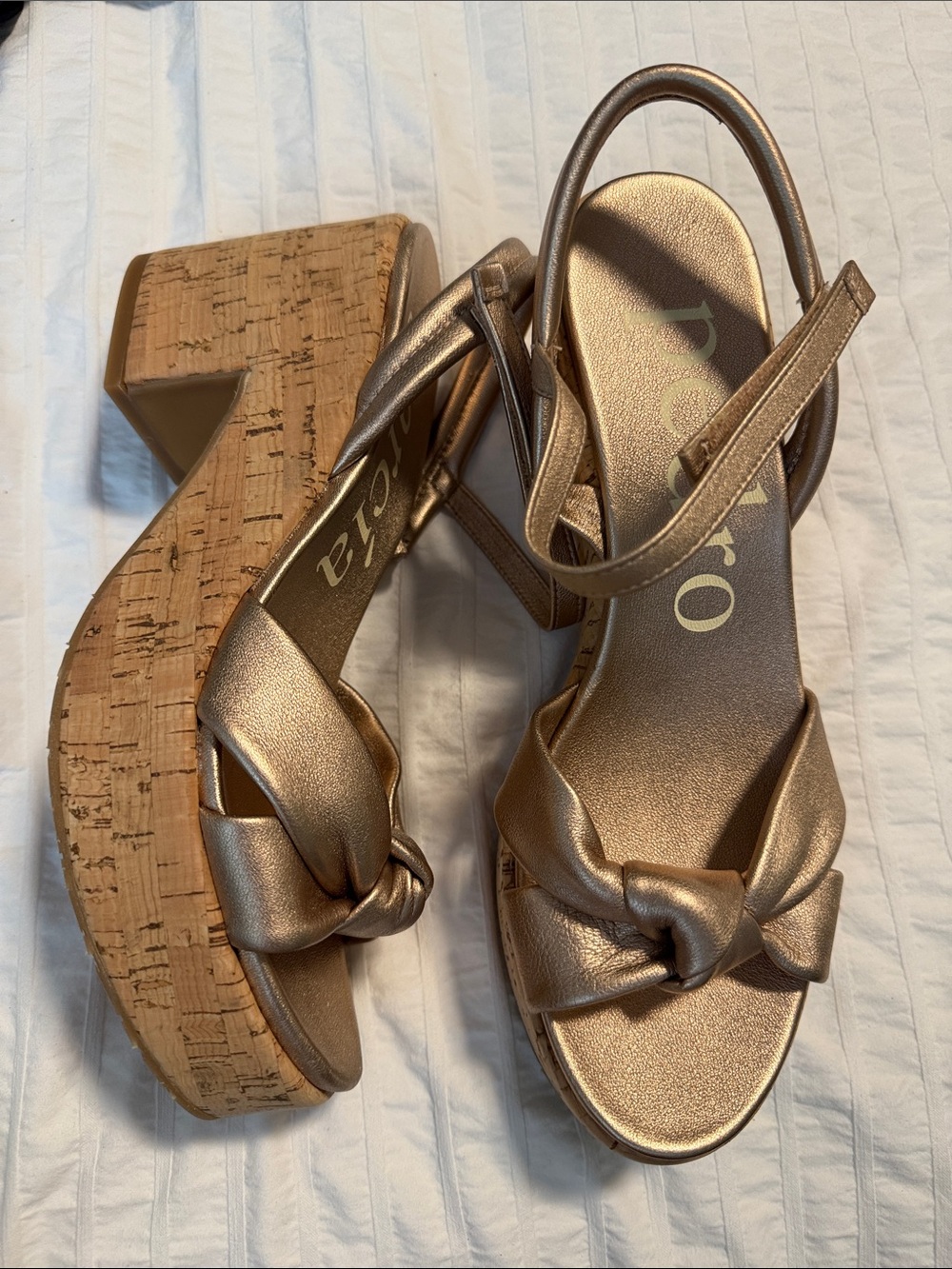 Pedro Garcia Dala Sandal Bronze Metallic Cork Platform Sandals 38.5 New